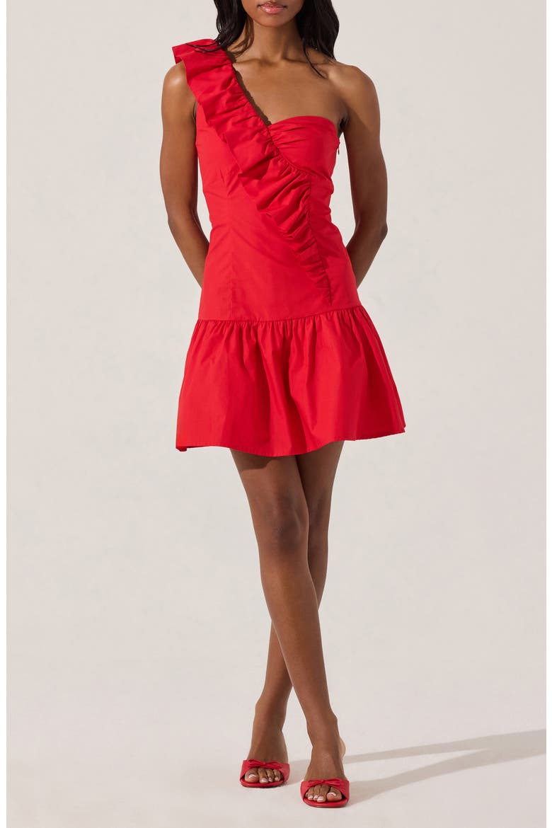 Asymmetric Ruffle Minidress, Main, color, RED
