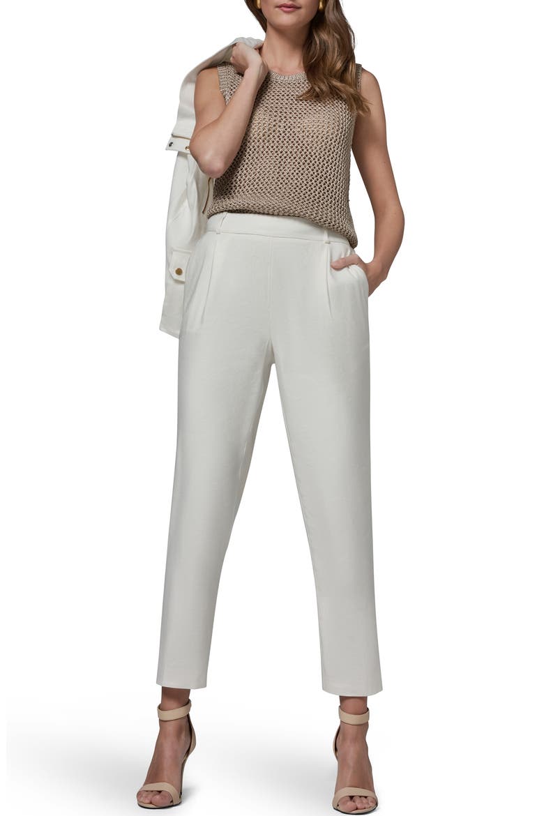 Linen Blend Straight Leg Ankle Pants, Alternate, color, CREAM