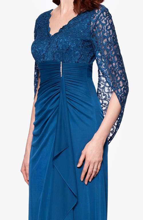 Betsy & Adam Lace & Sequin Gown In Peacock