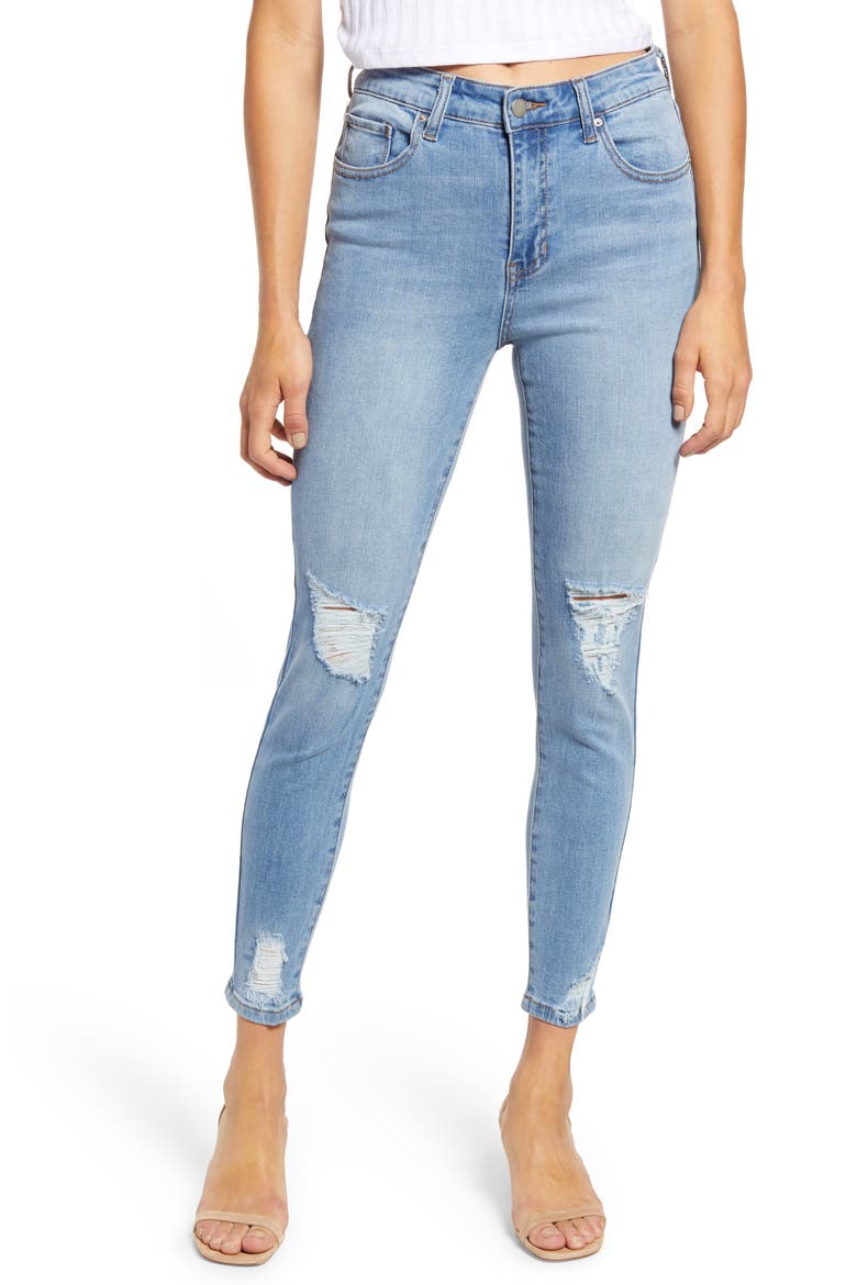 Ripped High Waist Crop Skinny Jeans, Main, color, SOUTH BEACH MED WASH