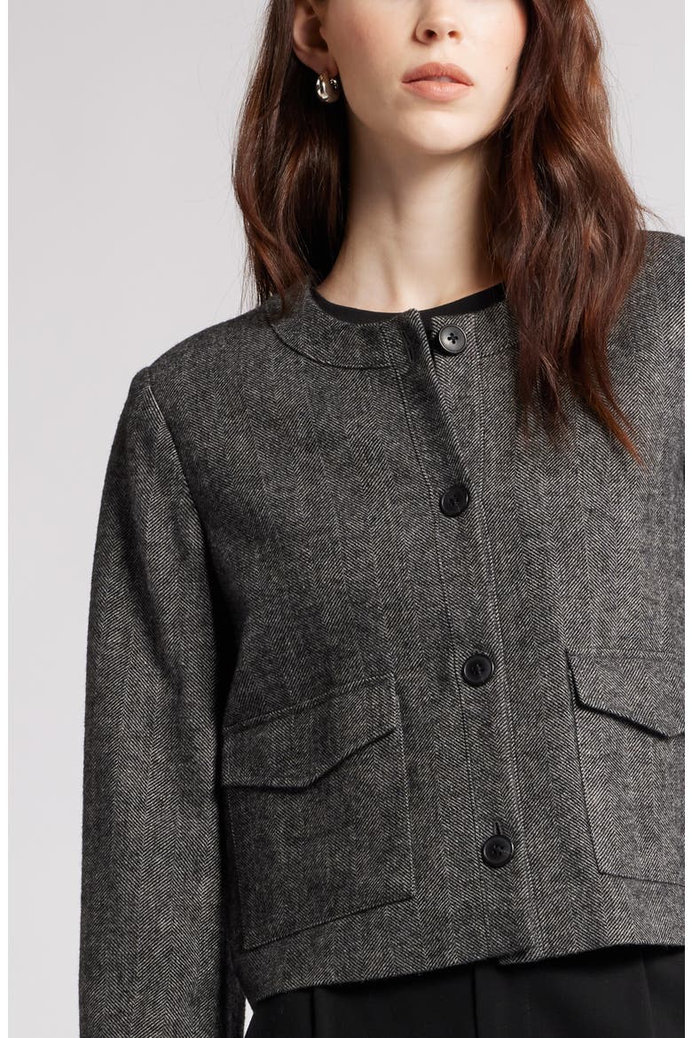Collarless Herringbone Jacket, Alternate, color, GREY