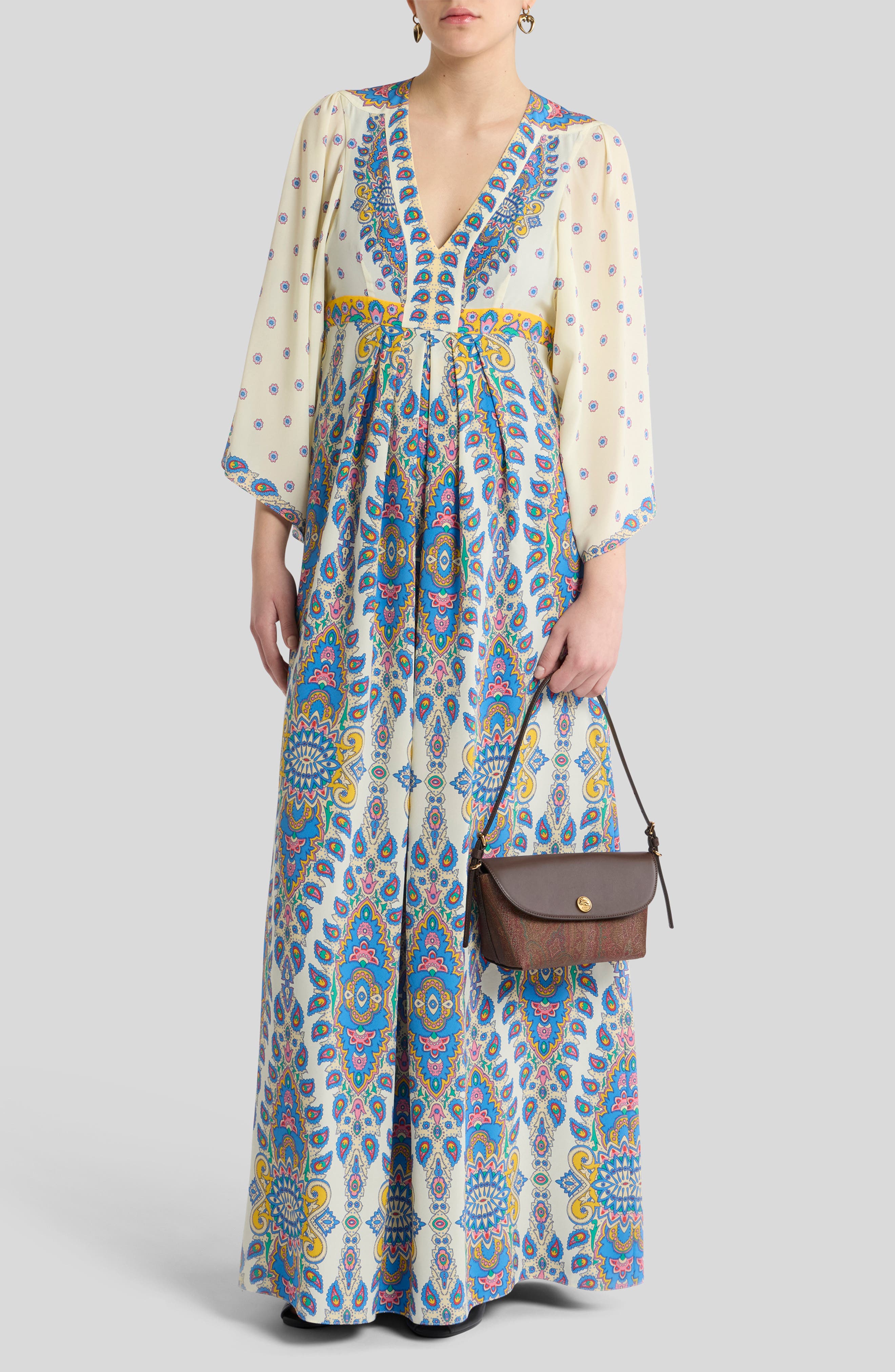 Etro Arnica Barchetta Paisley Shoulder Bag, Alternate, color, Brown