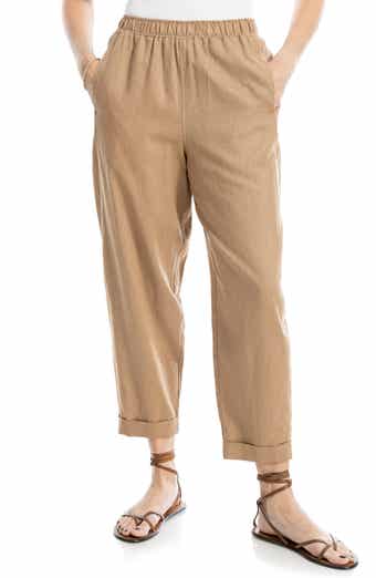 MAX STUDIO Cuffed Crop Linen Blend Barrel Leg Pants