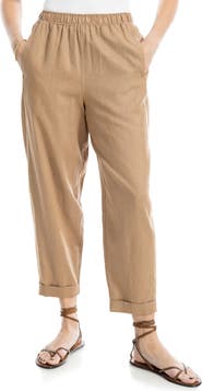 MAX STUDIO Cuffed Crop Linen Blend Barrel Leg Pants
