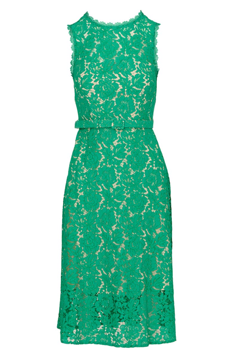 Adrianna Papell Belted Sleeveless Lace Midi Dress, Alternate, color, Botanic Green