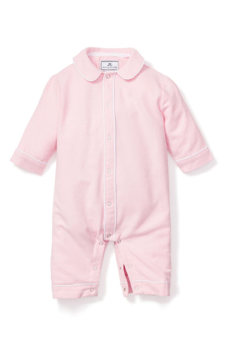 Petite Plume Cambridge Flannel Romper, Main, color, Pink