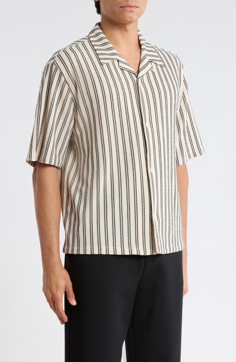 PacSun Kenan Stripe Button-Up Camp Shirt, Alternate, color, Cream
