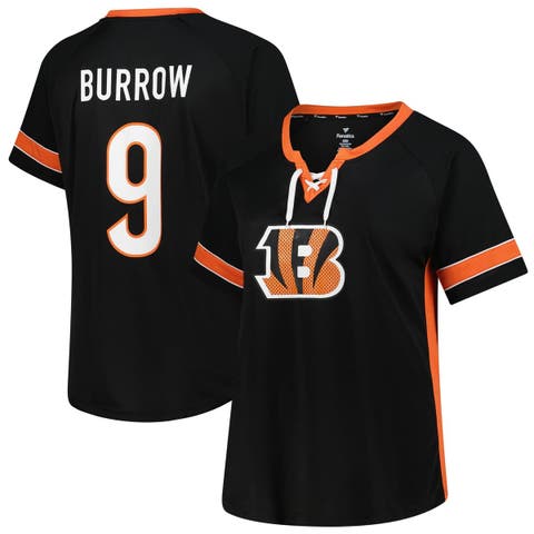 Women's Fanatics Joe Burrow Black Cincinnati Bengals Plus Size Name & Number Lace-Up T-Shirt