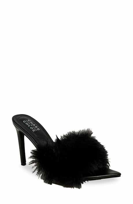 CHASE AND CHLOE Faux Fur Stiletto Mule Sandal