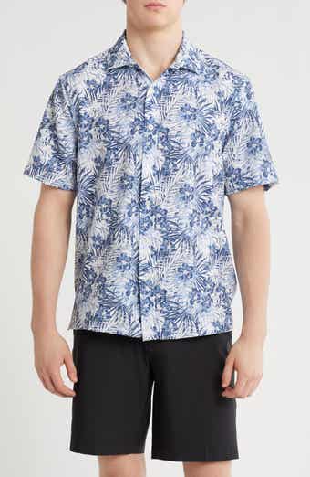 Greg Norman Hibiscus Print Short Sleeve Seersucker Button-Up Shirt