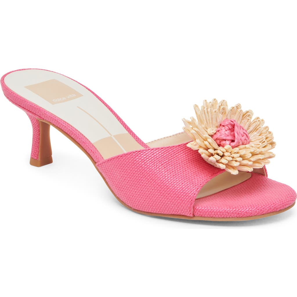 Dolce Vita Lourde Floral Kitten Heel Sandal In Pink Raffia