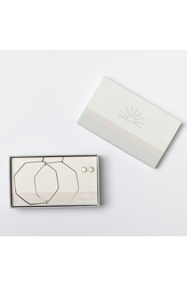 Totalee Gift Silver Geometric Octagon Earring Set Burnished Brass silver, Main, color,