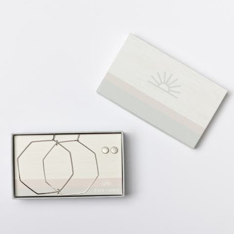 Silver Geometric Octagon Earring Set Burnished Brass silver