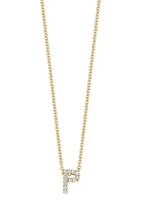 18k Gold Pavé Diamond Initial Pendant Necklace