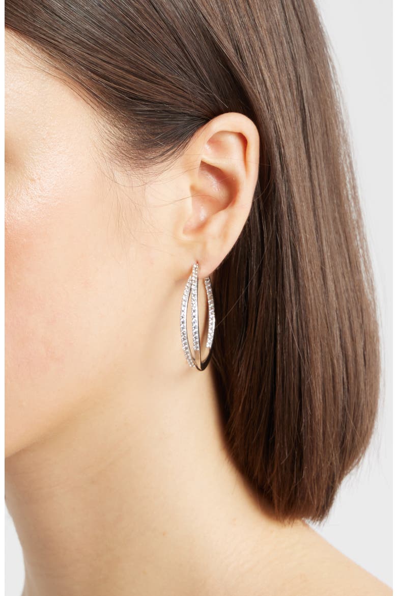 Pavé Double Hoop Earrings, Alternate, color, CLEAR- SILVER