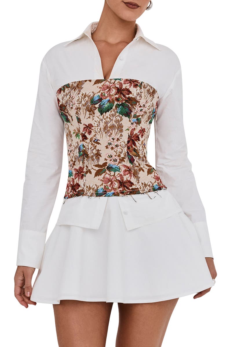 Mistress Rocks Jacquard Tapestry Corset Long Sleeve Shirtdress, Alternate, color, 