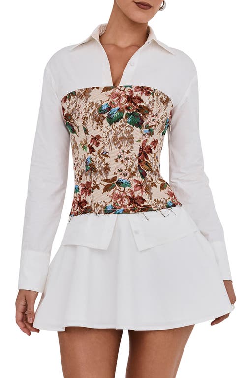 Mistress Rocks Jacquard Tapestry Corset Long Sleeve Shirtdress In Multi Colour