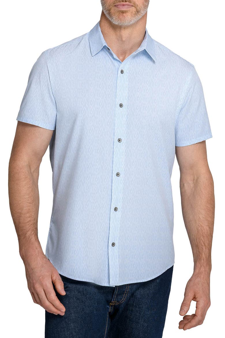 Abstract Stripe Short Sleeve Performance Button-Down Shirt, Main, color, BLUE
