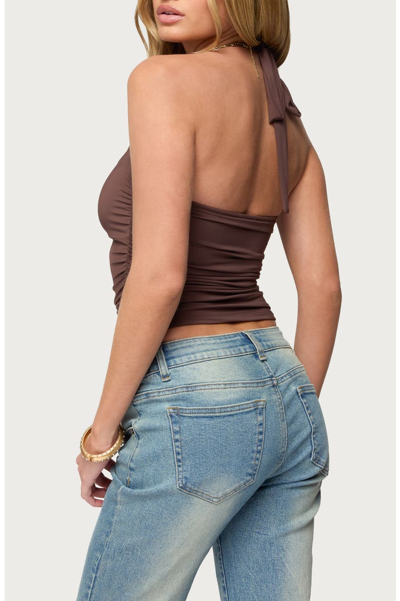 Anael Ruched Halter Top, Alternate, color, BROWN
