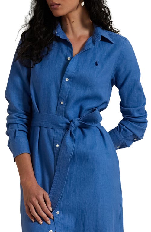 Polo Ralph Lauren Belted Long Sleeve Linen Shirtdress In Retreat Blue