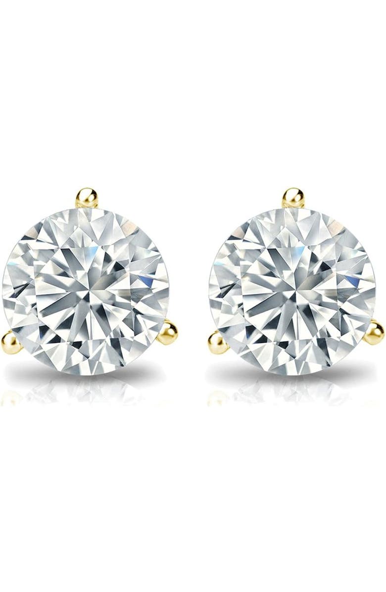 The Diamond Spot 14k Gold Lab-Grown Round Diamond 3-Prong Stud Earrings, Alternate, color, 6 Carat Yellow Gold