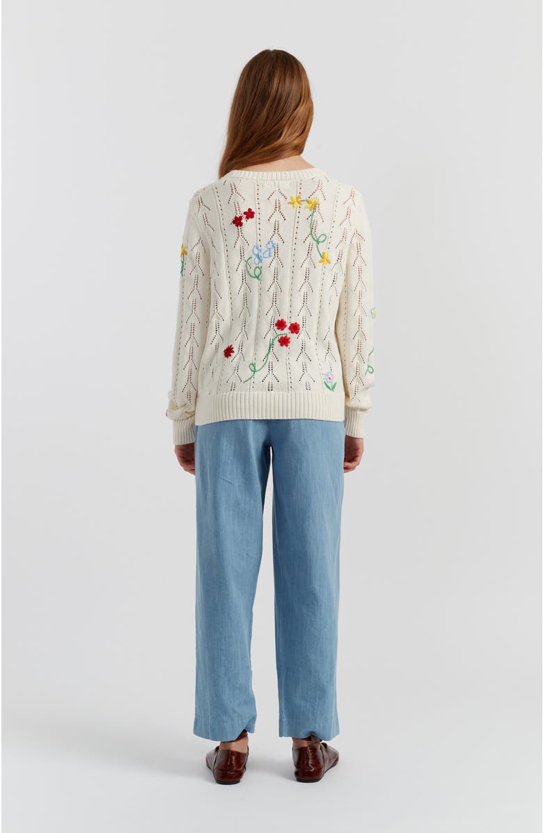 Chinti & Parker Hand-Embroidered Floral Cotton Sweater, Alternate, color, Cream