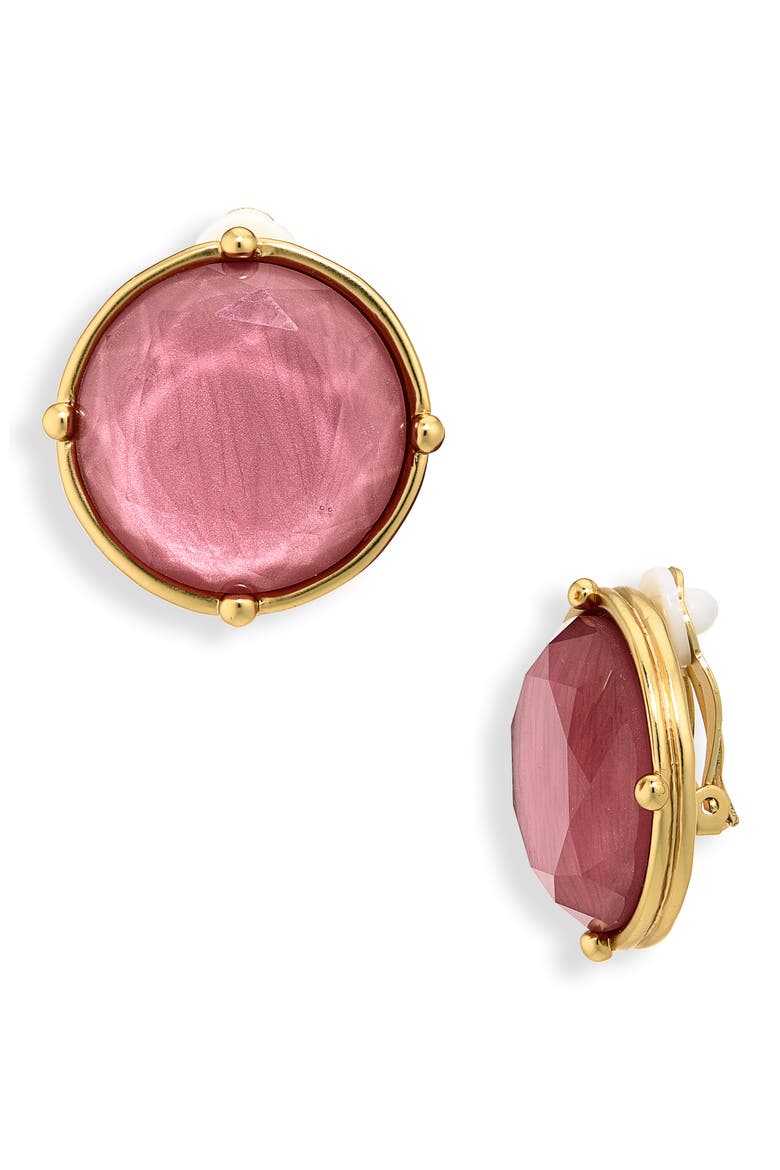 Mocha Stone Clip-On Earrings, Main, color, GOLD