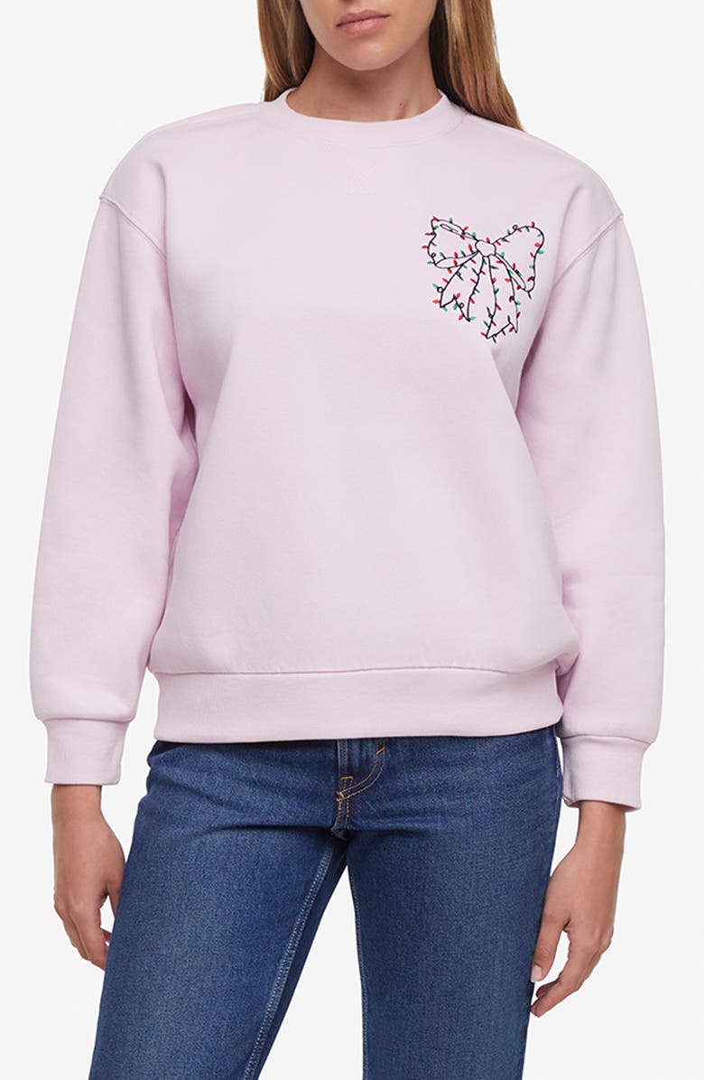 Wildfox Charlie Christmas Bow Sweatshirt, Main, color, Lilac Snow