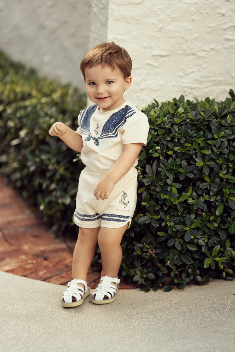 Sailor Collar Printed 2 Piece Short Sleeve Top and Shorts Set, Alternate, color, Cream
