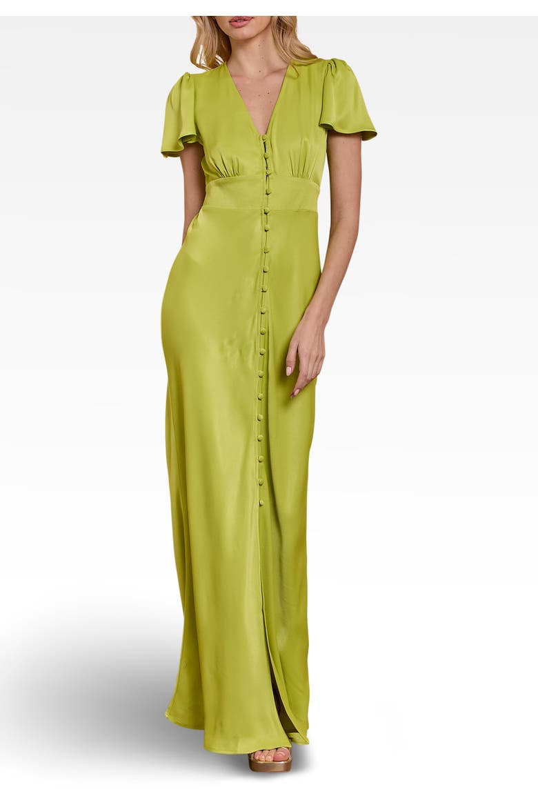 Chelsea Satin V-Neck Bridesmaid Dress, Alternate, color, Lime