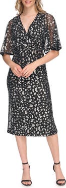 Kensie Sequin Faux Wrap Dress