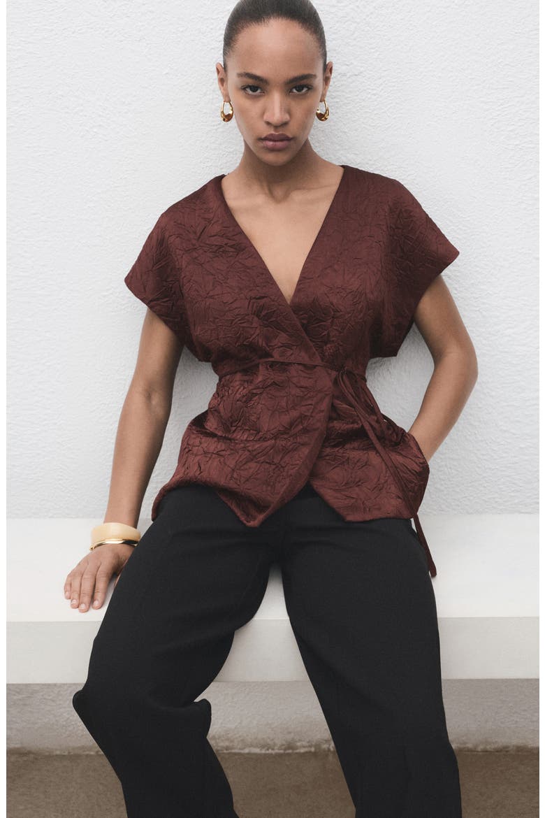 Double Breasted Crinkled Effect Wrap Jacket, Alternate, color, CHOCOLATE