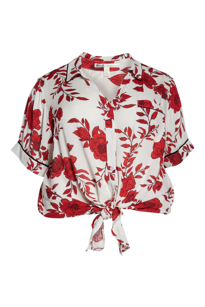Tie Front Shirt, Alternate, color, RIGHT IN LINE HAUTE RED COMBO