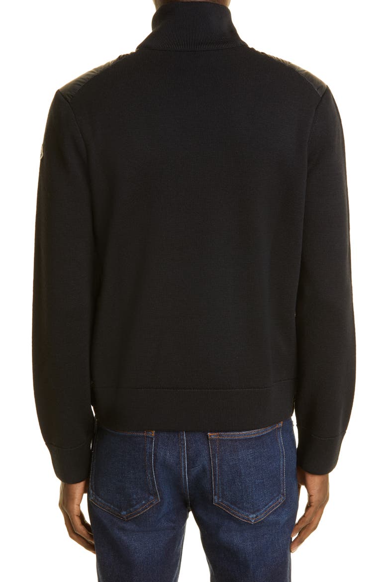 Quilted Down & Knit Cardigan, Alternate, color, BLACK