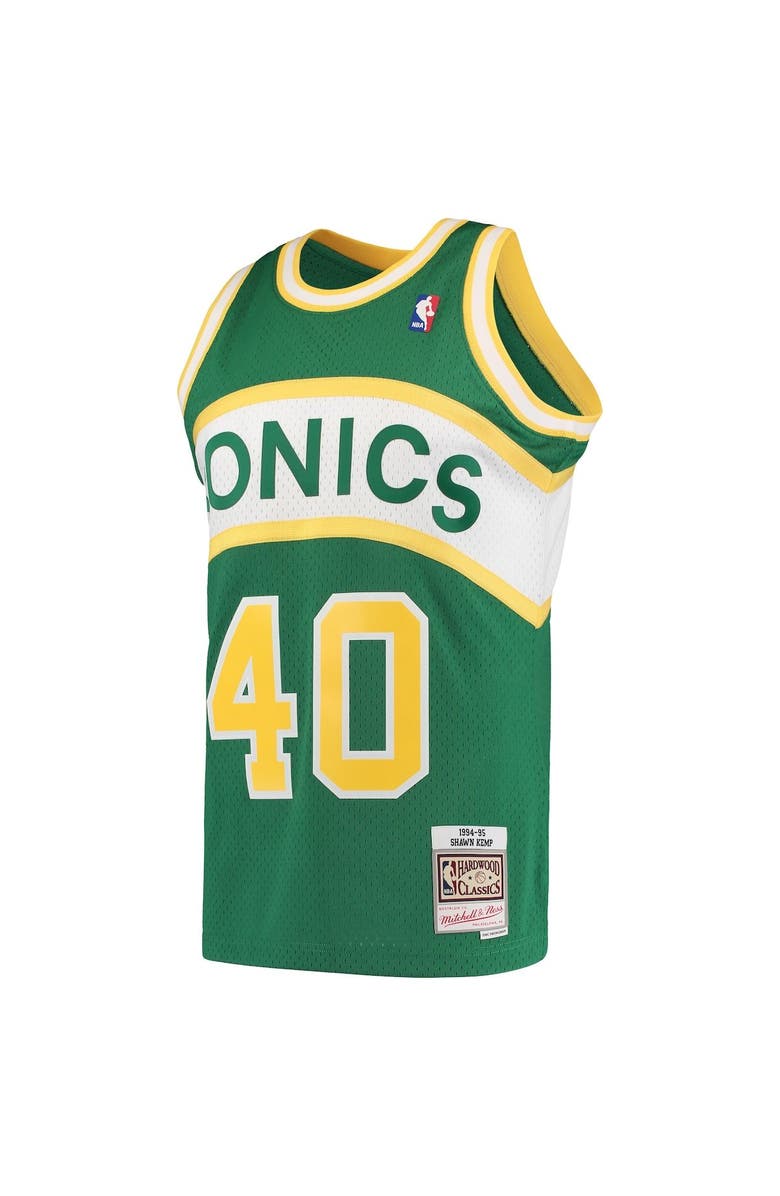 Mitchell & Ness Men's Mitchell & Ness Shawn Kemp Green Seattle SuperSonics Hardwood Classics 1994-95 Swingman Jersey, Alternate, color, Green