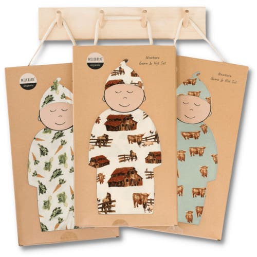 Milkbarn Organic Cotton Newborn Gown And Hat Set