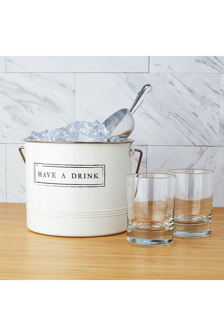 Have A Drink Metal Ice Bucket with Scoop, Alternate, color, White