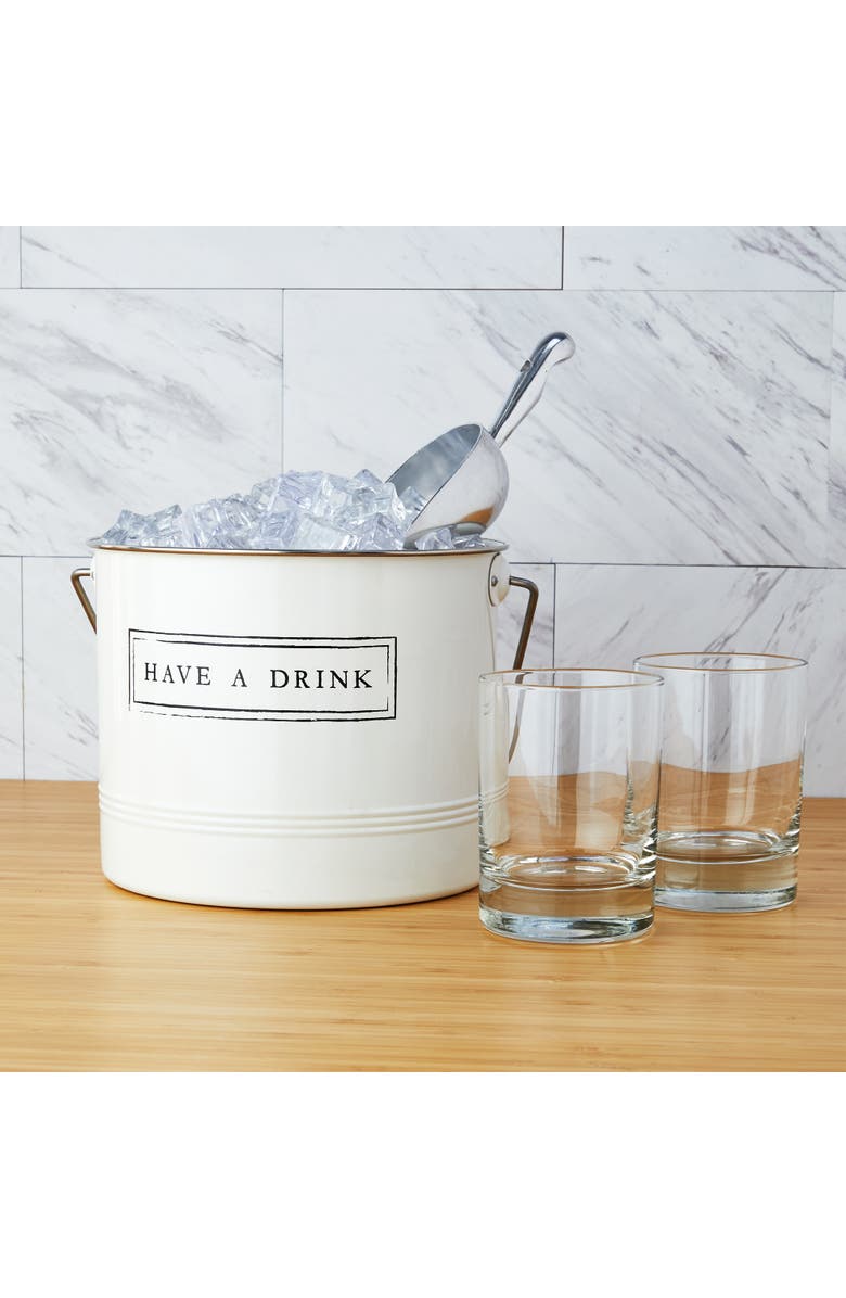 TWINE Have A Drink Metal Ice Bucket with Scoop, Alternate, color, White