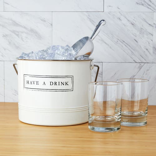 Twine Have A Drink Metal Ice Bucket With Scoop In White
