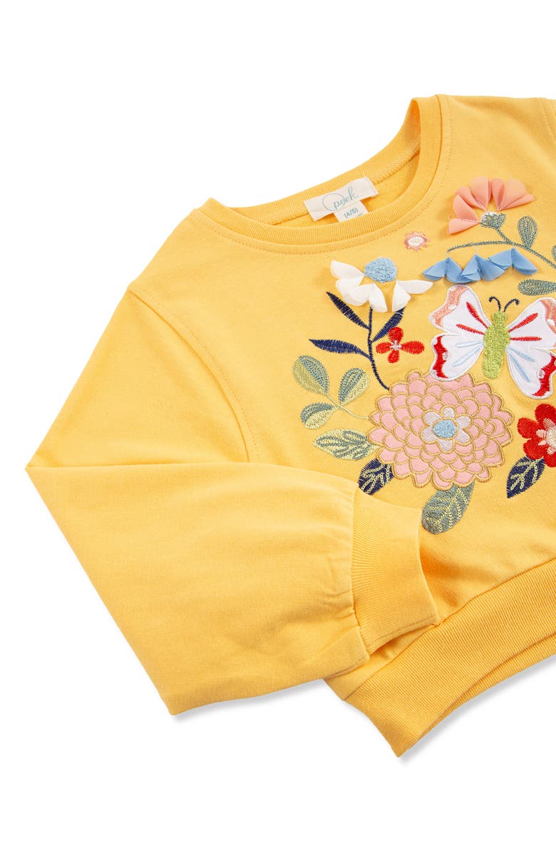 Peek Aren't You Curious Kids' Butterfly Garden Embroidered Sweatshirt & Floral Print Knit Pants Set, Alternate, color, 