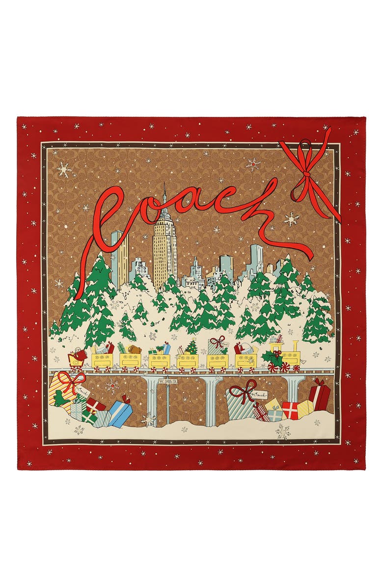 COACH Signature 'C' Central Park Scene Silk Scarf, Alternate, color, Tan Multi