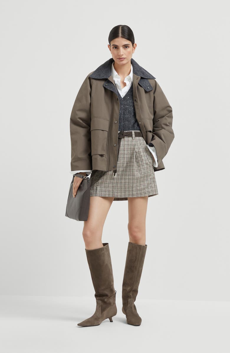 Brunello Cucinelli Checked flannel mini skirt, Alternate, color, Brown