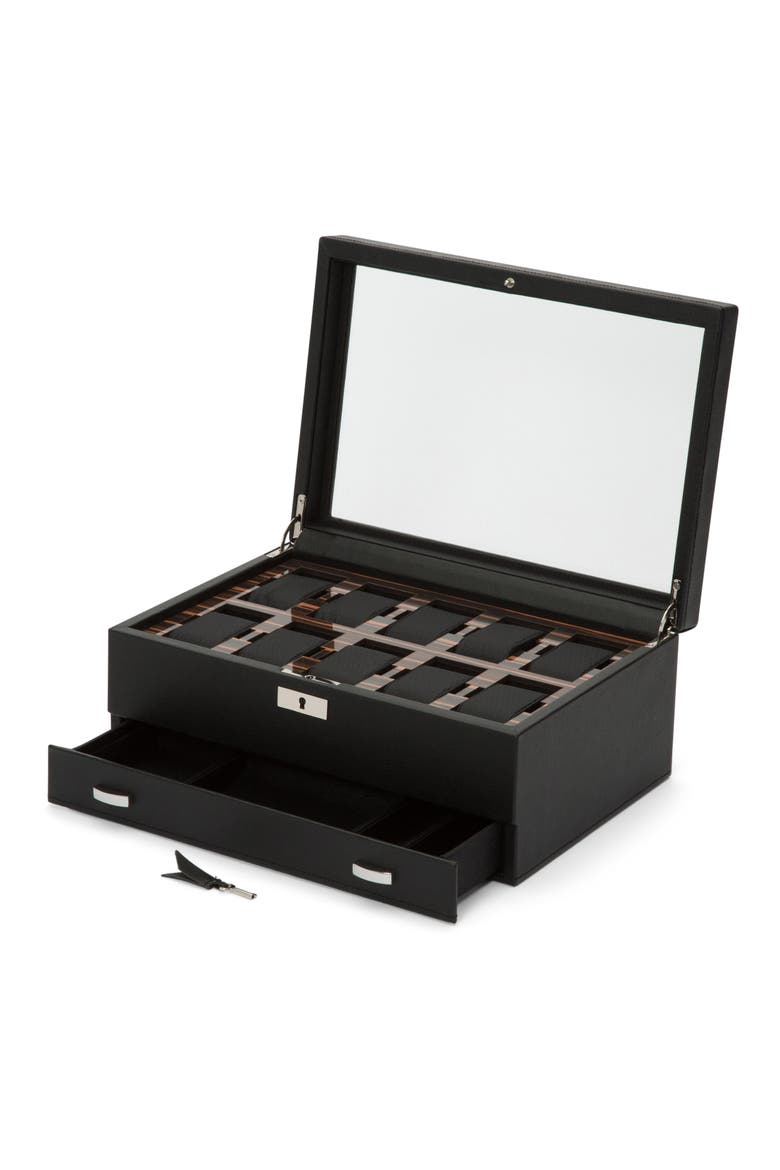 Roadster 10 Piece Watch Box with Drawer, Alternate, color, BLACK