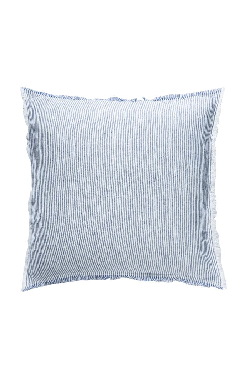 Anaya Soft Fringe Linen Pillow with Down Alternative Insert, Main, color, Blue