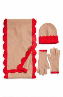 Treasure & Bond Scalloped Scarf, Beanie & Gloves Set