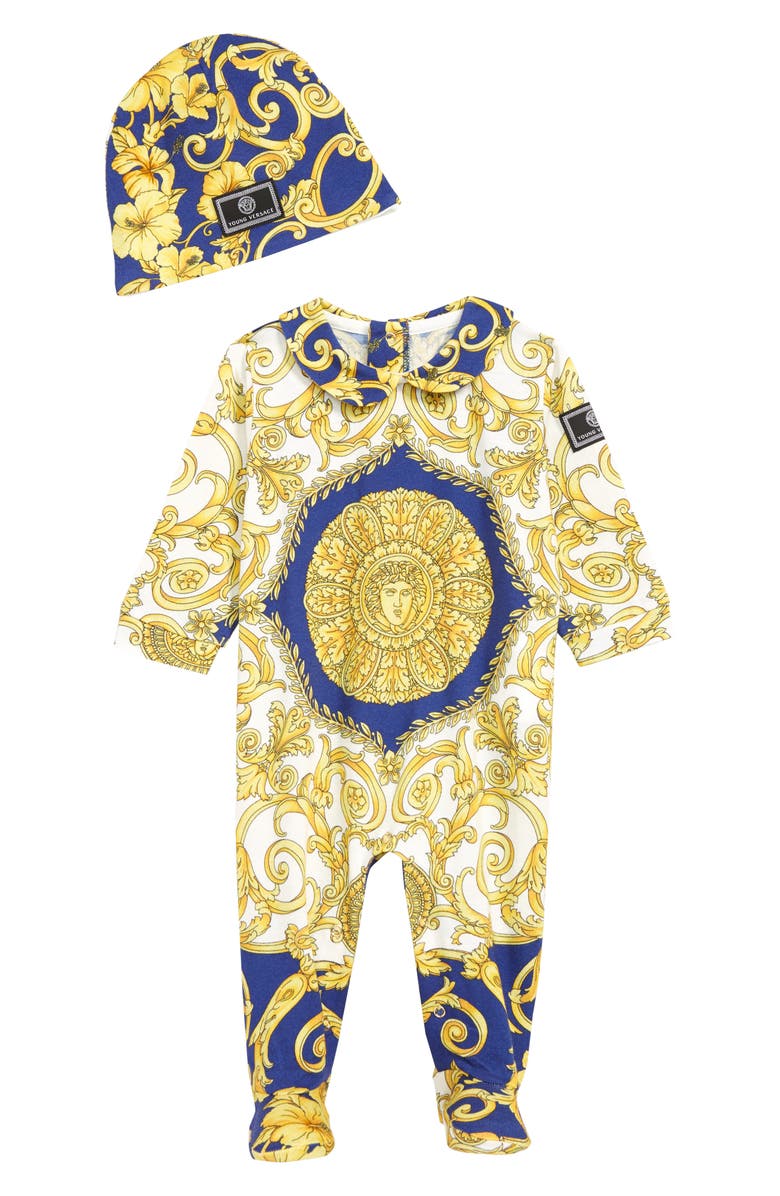 Versace Footie & Hat Set, Main, color,