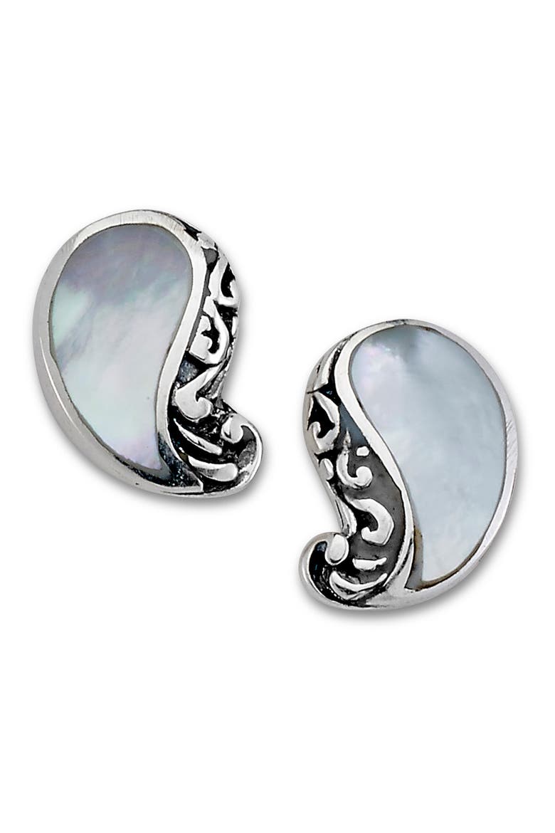 Mother of Pearl Paisley Stud Earrings, Main, color, WHITE