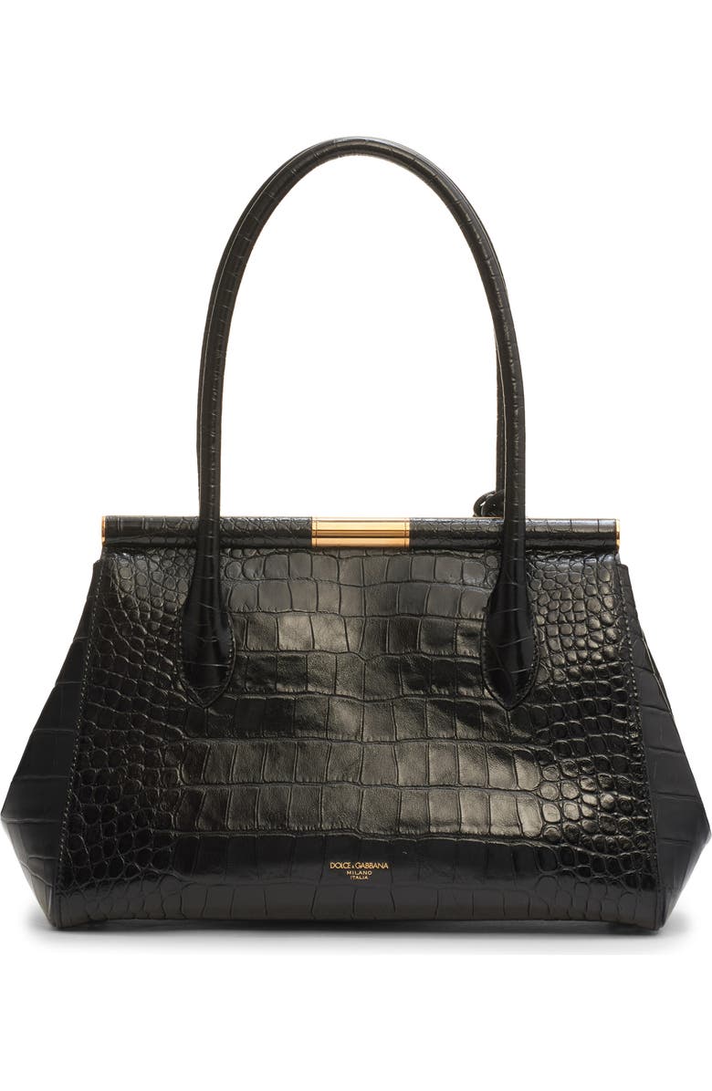 Dolce&Gabbana Marlene Everyday Croc Embossed Bag, Alternate, color, Nero