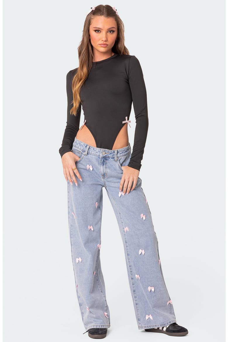 Lucille Satin Bow Wide Leg Jeans, Alternate, color, LIGHT-BLUE