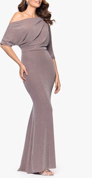 Betsy & Adam Shimmer One-Shoulder Gown